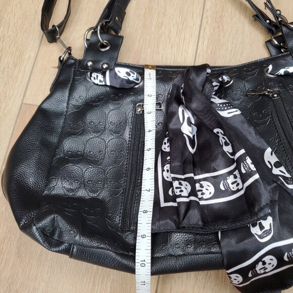 Skull Handbag Gothic Satchel Shoulder Crossbody Bag Black Purse Scarf Halloween - Picture 16 of 16